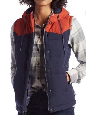 Patagonia Bivy Blue Orange Vest Outdoor SMALL Sleeveless Down Puffer Hoodie